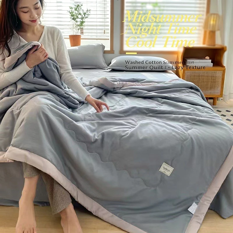 150/180/200cm Summer Cooling Quilt Lightweight Breathable Full Filled Soft Machine Washable Quilt for Bedroom Dorm Office Nap