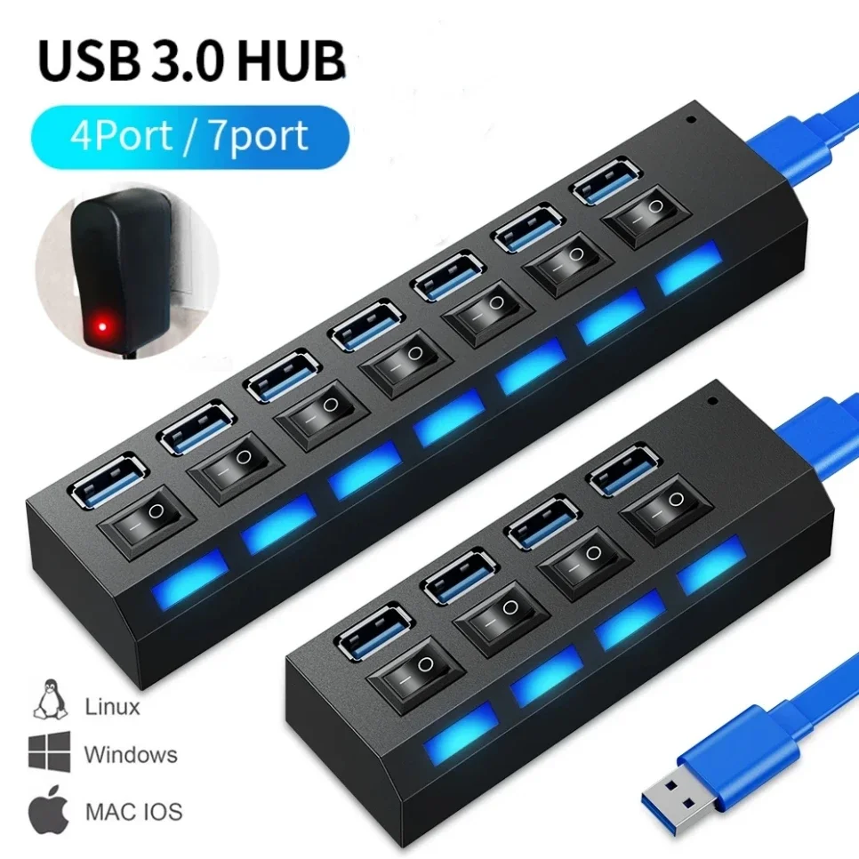 

USB HUB 3 0 High Speed 3.0 Usb Splitter 4 7 Ports Multi USB 3 Hab With 5V Power Adapter Multiple Expander 2.0 Hub For PC Laptop