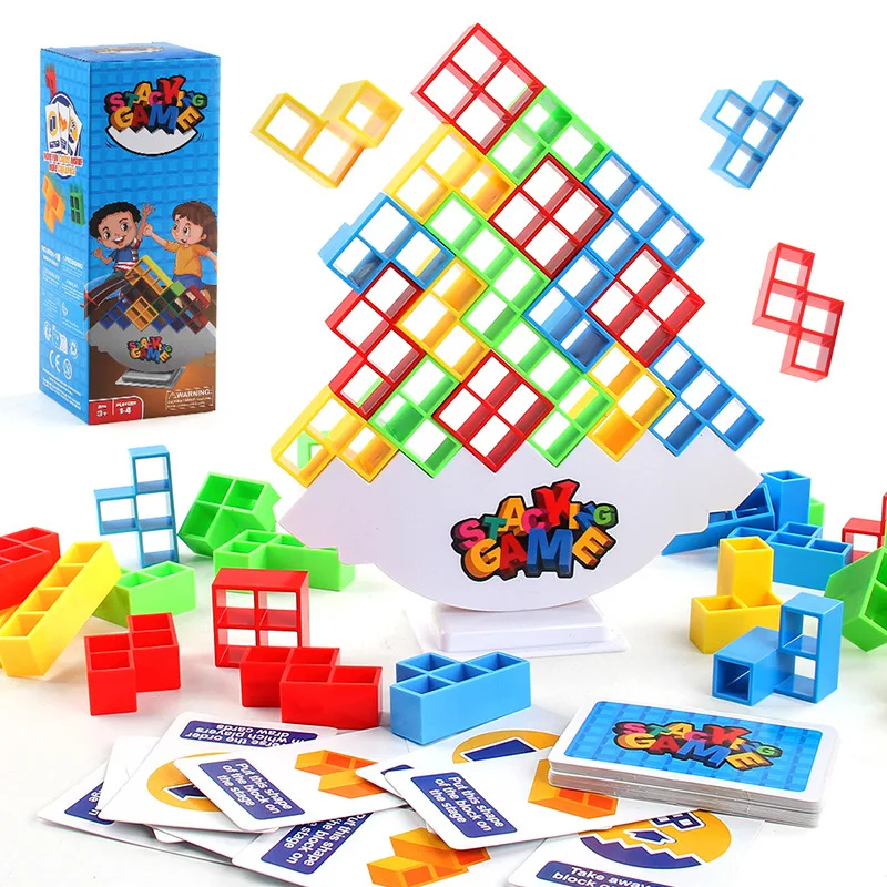 Building Block Brick Toy Set - 12/32/48pcs Stacked Tetra Tower Game High Swing Russian Style Kid's Desktop Construction Playset