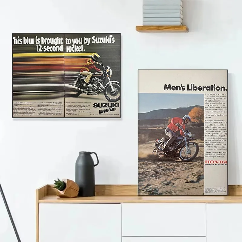 Vintage Motorcycle 60s 70s 80s Magazine Page Ad Poster Retro Advertisement Canvas Art Picture Wall Mechanical Lover Home Decor