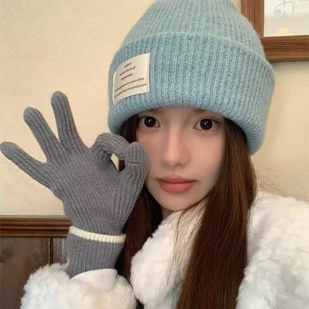 

Fashion Solid Color Winter Knitted Hat Windproof Thick Warm Beanie Cap Soft Ear Protection Crochet Bonnet Hat