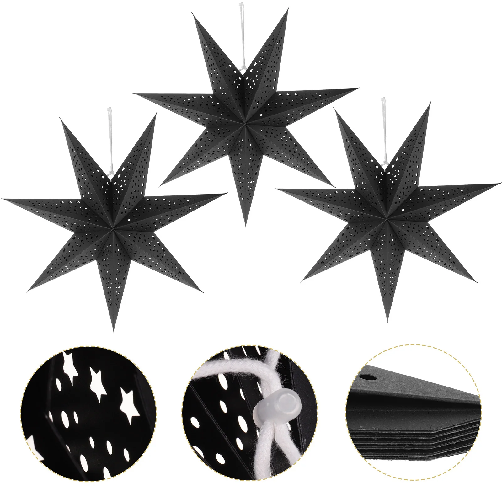 

3Pcs Star Shaped Paper Lampshade Hollow Hanging Lantern for Xmas Party Decorative Light Shade Home Festival Decoration