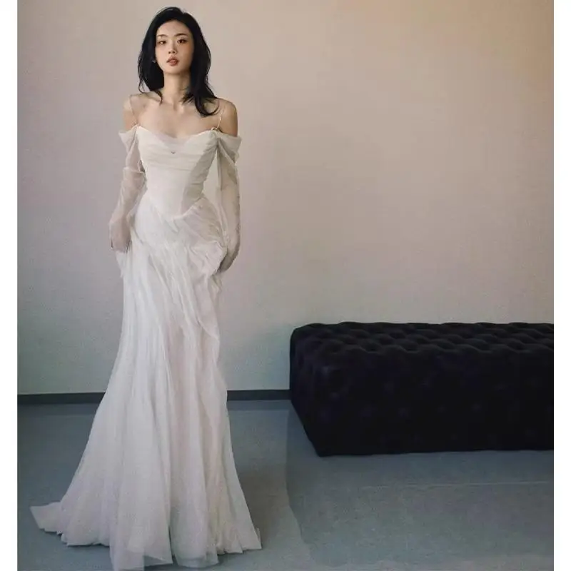 

Ele Long Sve One oulder Wedding Dr for Engagement Breakfast New Bride Forest System Super Fairy Outing Dr Women