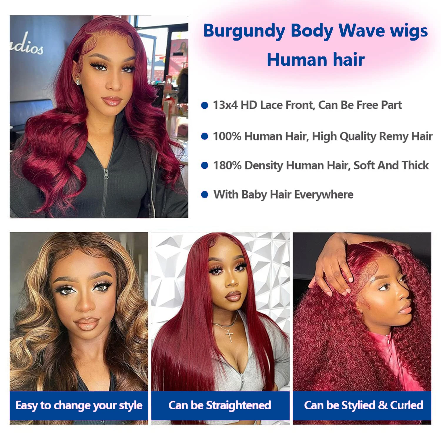 99J Burgundy 250 Density 13x4 Body Wave Lace Frontal Wigs Human Hair Colored Red Full Lace Front Human Hair Wig Brazilian Hair