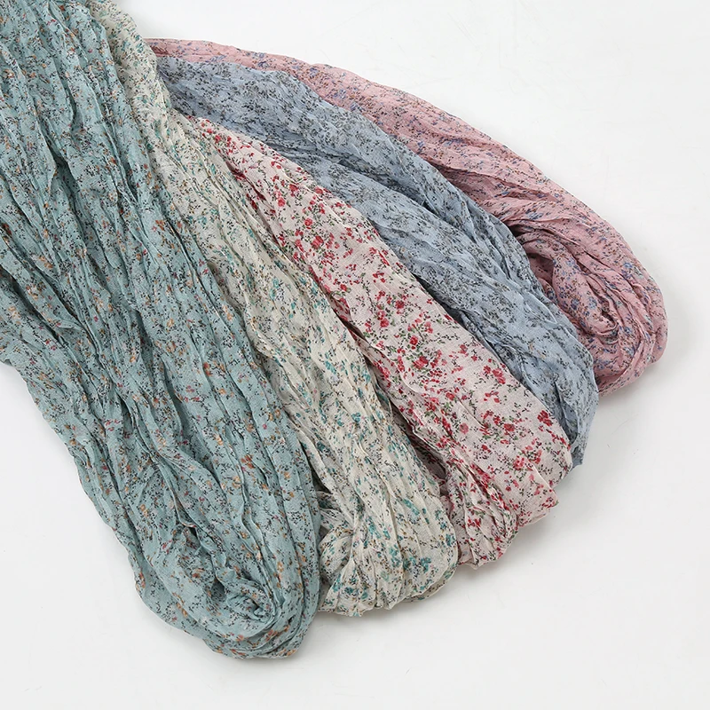 Falten Floral Gedruckt Hijab Schal Für Frau Muslimischen Hijabs Schals Lafy Elegante Wrap Weiche Schalldämpfer Islam Turban Weibliche Schals