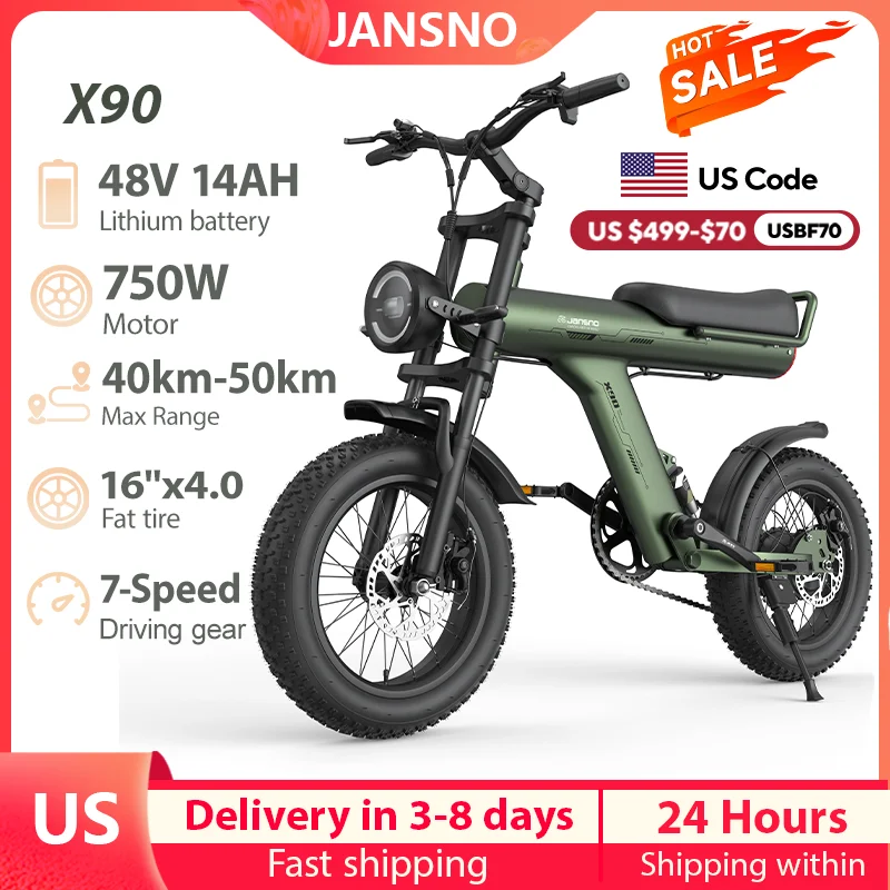 

Jansno New X90 E bike 750/250W Electric Bike 48V 14AH lithium battery 16Inch Electric Bicycle City E Bikes Mountain e bikes