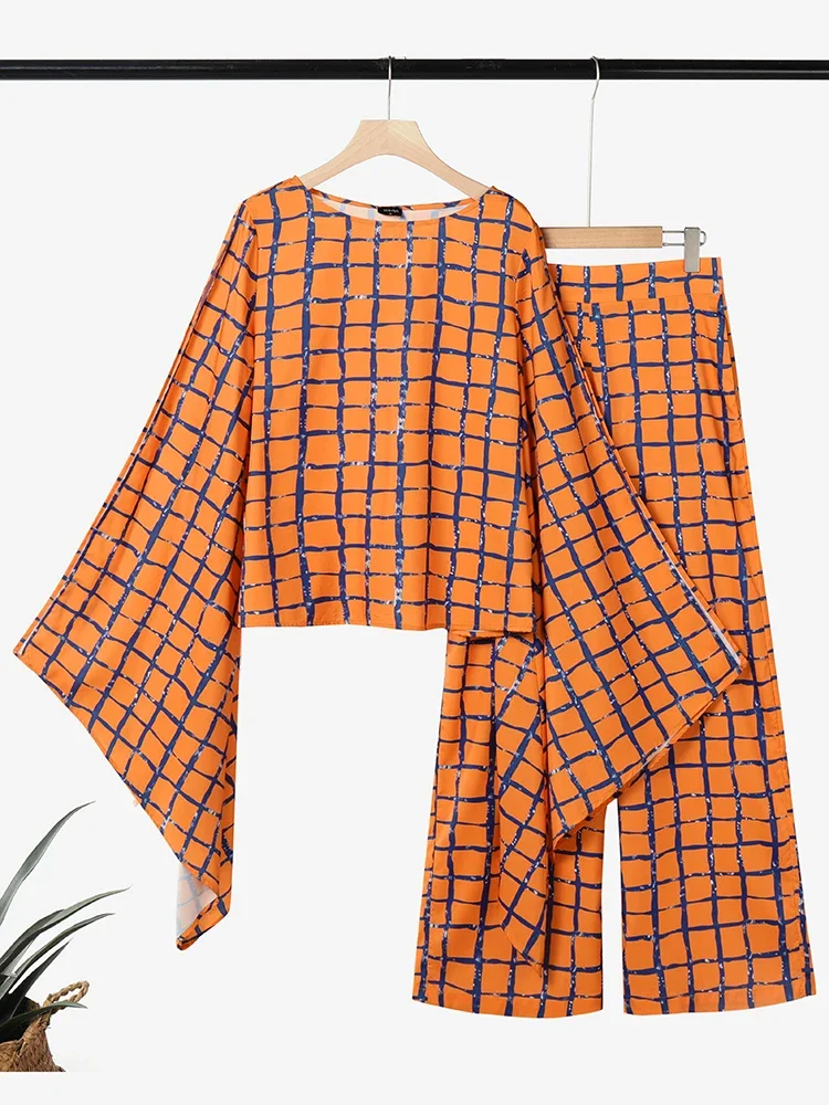 Plus size 5xl vonda feminino vintage impressão calça define outono manga longa alargamento topos boêmio casual 2 pçs moda 2 peça roupas