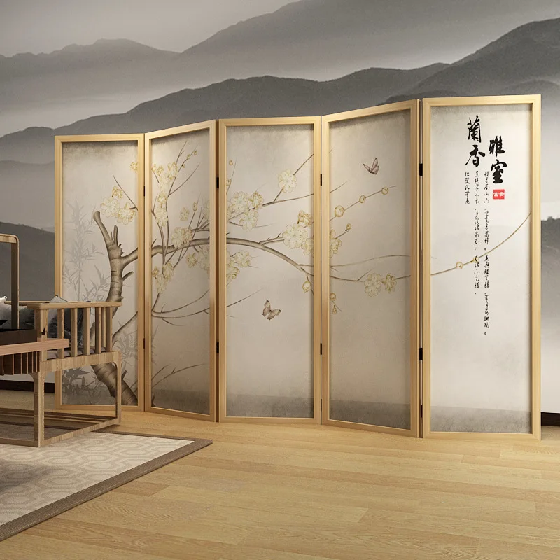 New Chinese plum blossom ancient fragrance folding screen partition living room can be moved into the home to block the hotel te
