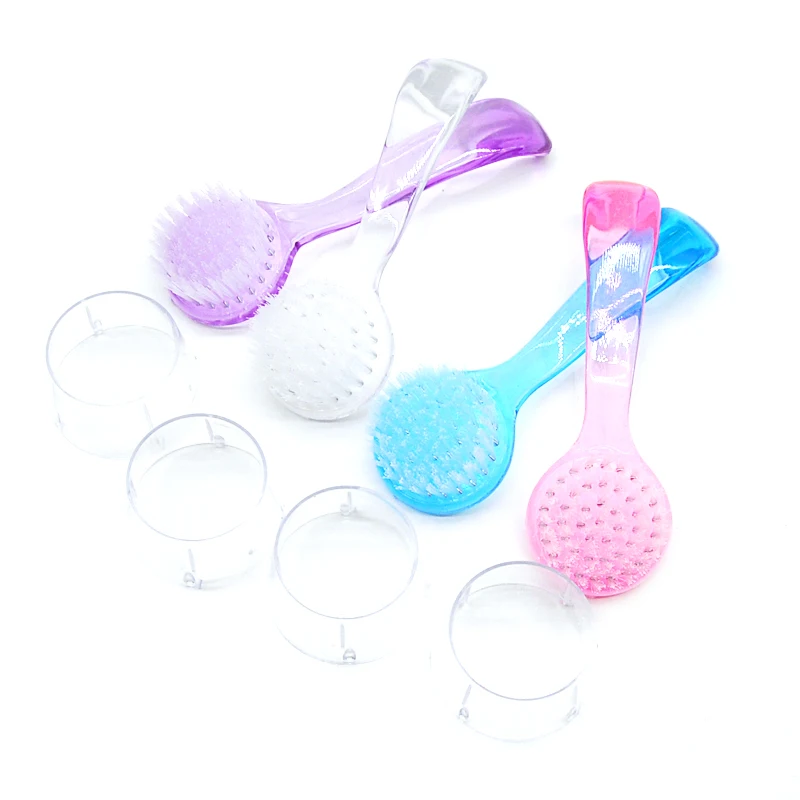 10 stuks plastic nagel schone borstels curve handgreep met deksel doorzichtige ronde manicureborstels voor het reinigen van stofpoeder nagelkunstgereedschap