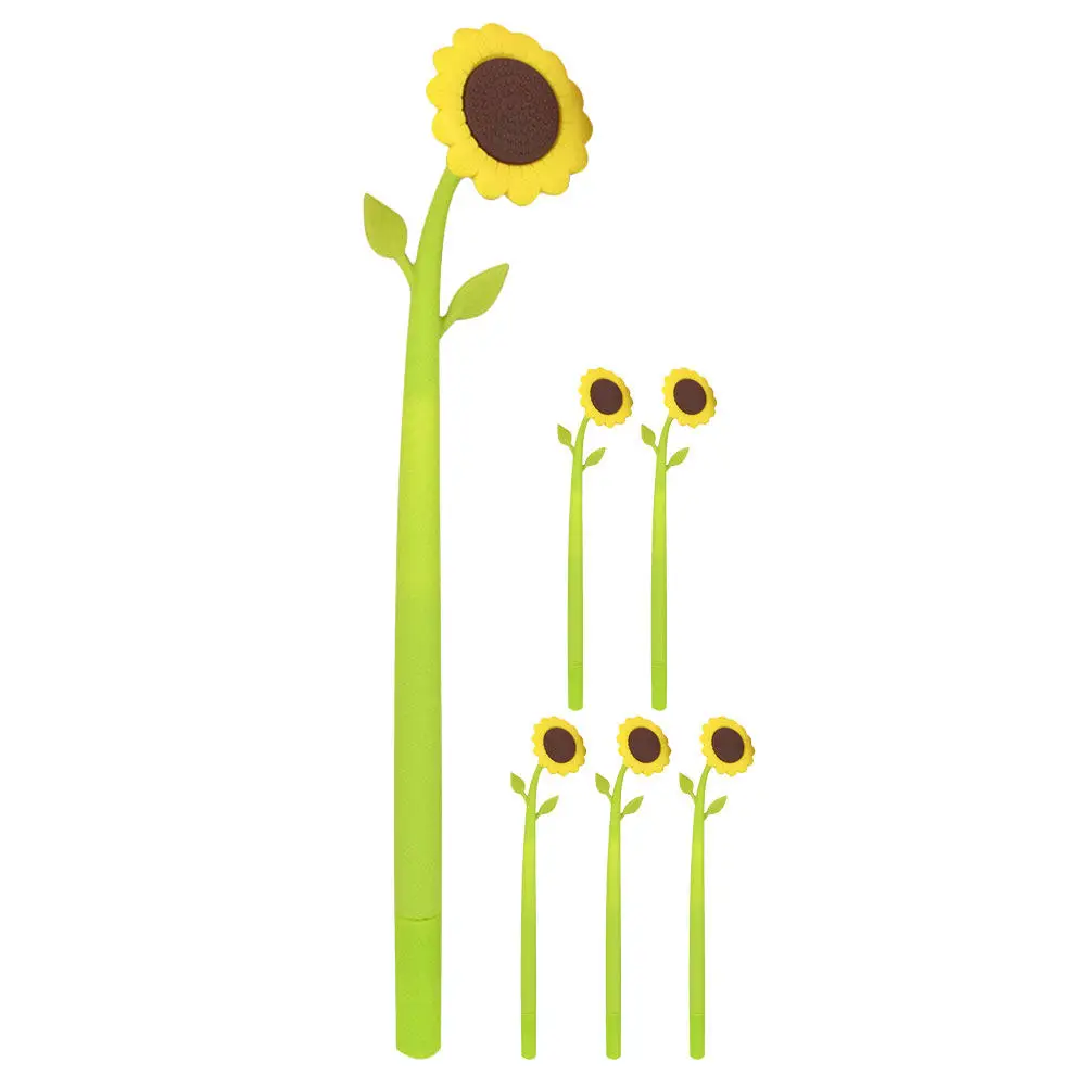 

6Pcs Silicone Sunflower Gel Pens Smooth Writing Neutral Pens Set Adorable Fine School Supplies Creative Stationery