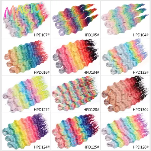 Imagen 2 del producto Extensiones de cabello trenzado MAGIC Anna de 24 pulgadas, pelo sintético de ganchillo con ondas de agua, color arcoíris ombré, pelo falso, pelo rizado ondulado profundo