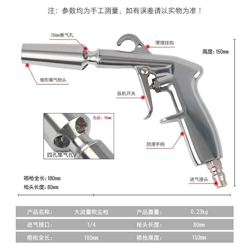 Pneumatic high pressure super flow dust blowing soot blowing gun, car wash long nozzle water blowing gun tool