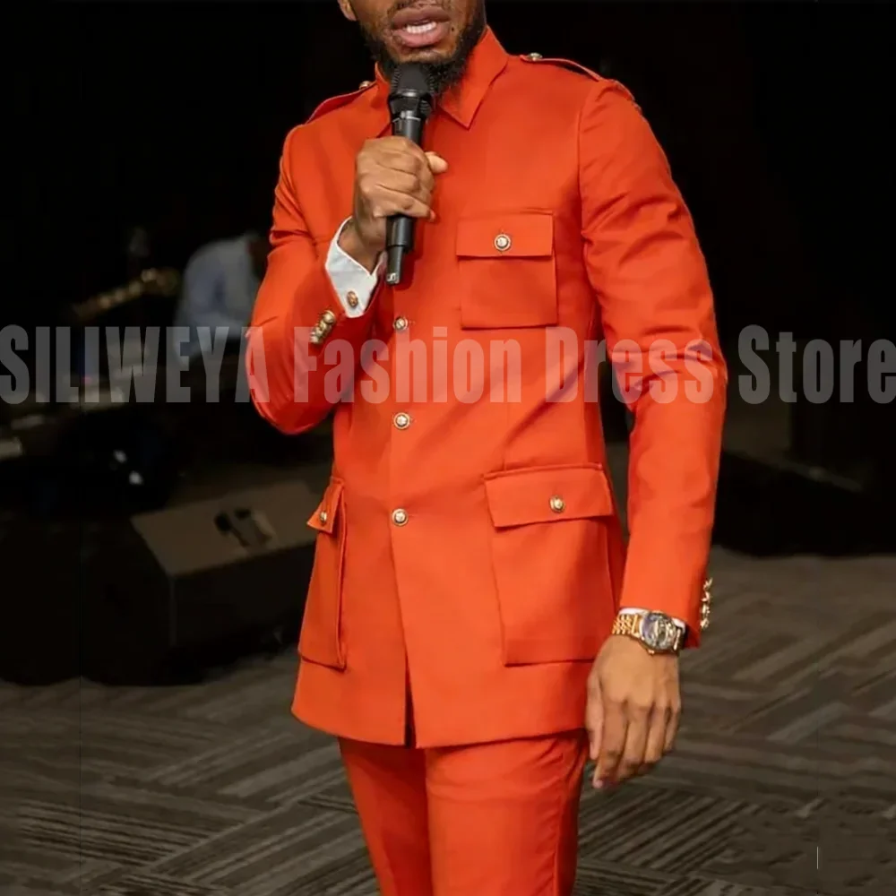 

Мужской костюм по индивидуальному заказу, оранжевый пиджак, однобортный пиджак для ужина, элегантный облегающий костюм для курения, пальто для свадьбы/деловой