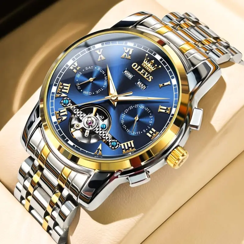 Automatische Herrenuhr mit Automatikaufzug und Skelett-Design, verstellbarem Armband in Schwarz, Blau, Grün – keine Batterie erforderlich