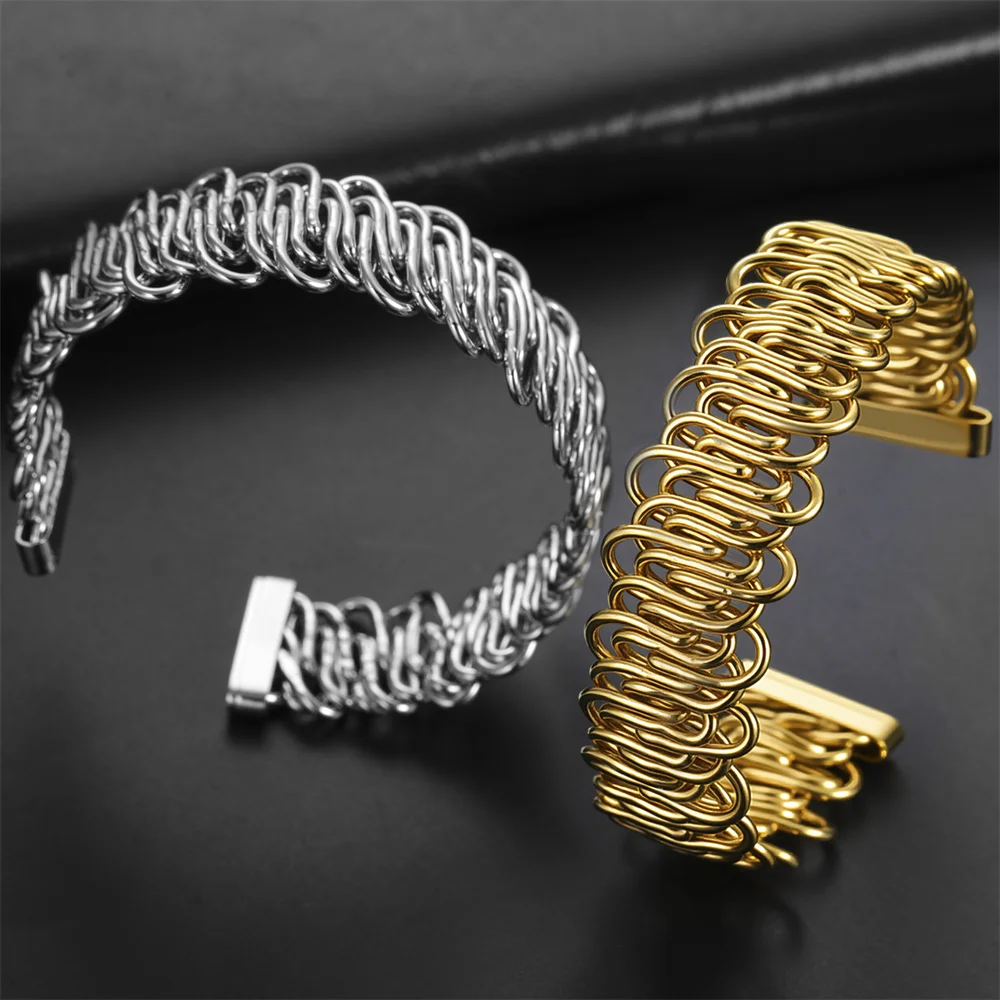 

My Shape Exaggerated Bangles C Shape Bracelets Women Girls Stainless Steel Cuff Bangle Wrist Jewelry Gold Color Thick Bracelet