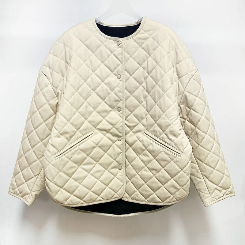 European Style Diamond Women Cotton Jacket Lady Loose Round Neck Lady Jacket Niche