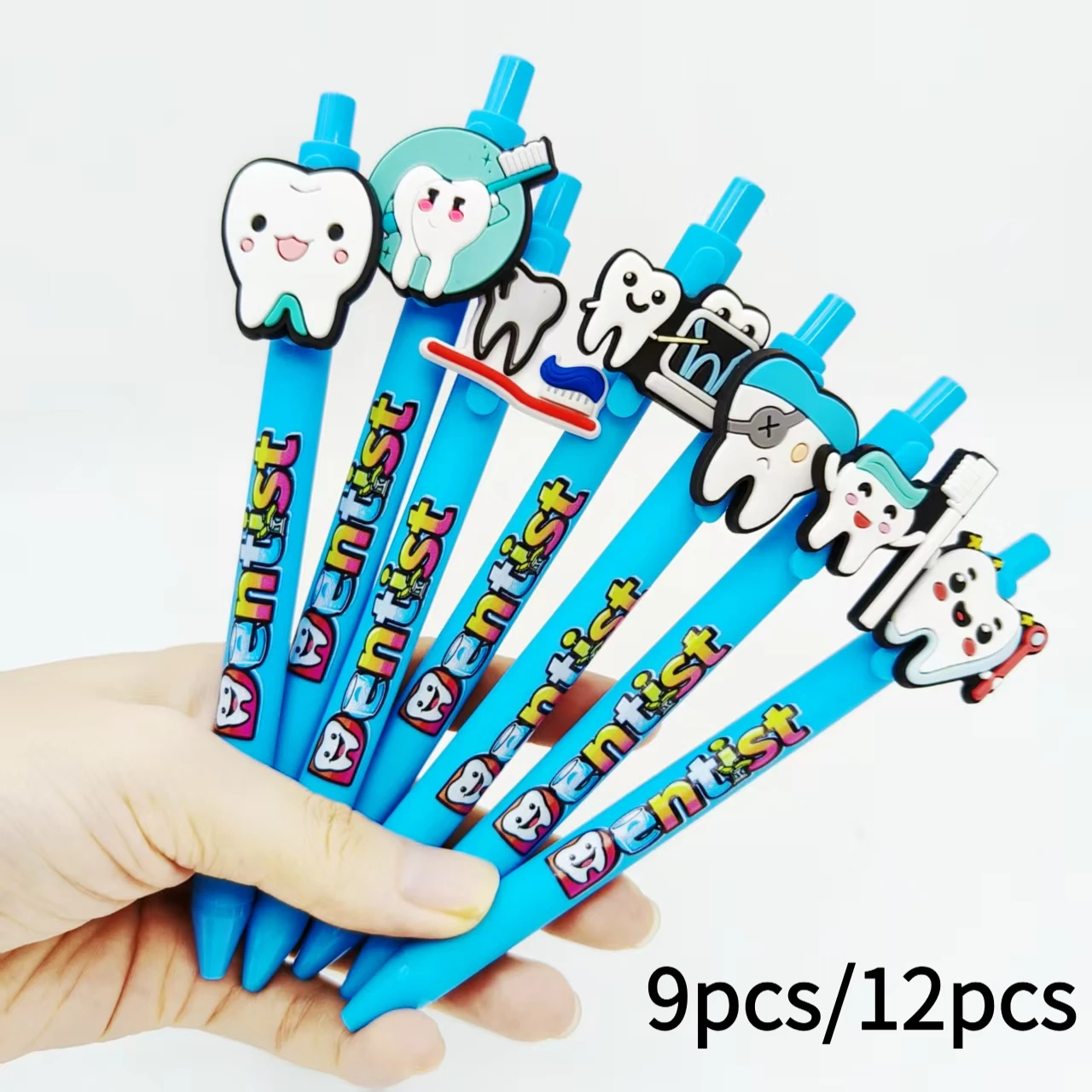 

9pcs/12pcs tooth shape patch ballpoint pen blue series tooth theme printing gel pen