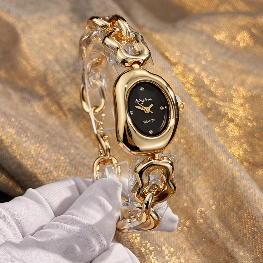 

Ретро-часы для женщин с необычным дизайном браслета, модные, уникальные, европейские и американские брендовые часы для международного рынка.