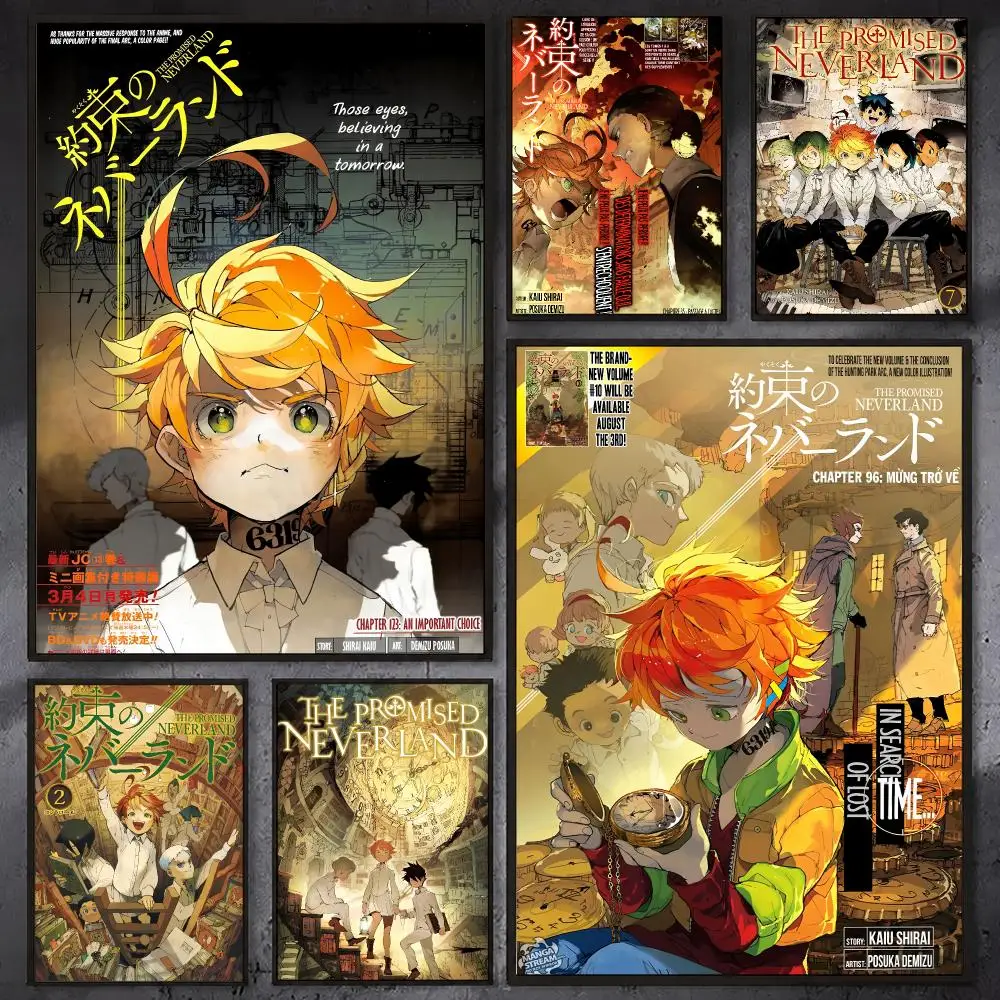 Japan Anime Manga P-Promised Neverland Poster Waterproof Sticky Wall Art Print For Bedroom Living Room Hallway Bar Home Decor