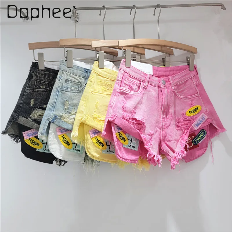 Spice Girls High Street Rough Rim Denim Hot Pants Summer New Skinny Versatile Ripped Shorts Women's Tide  Booty Shorts