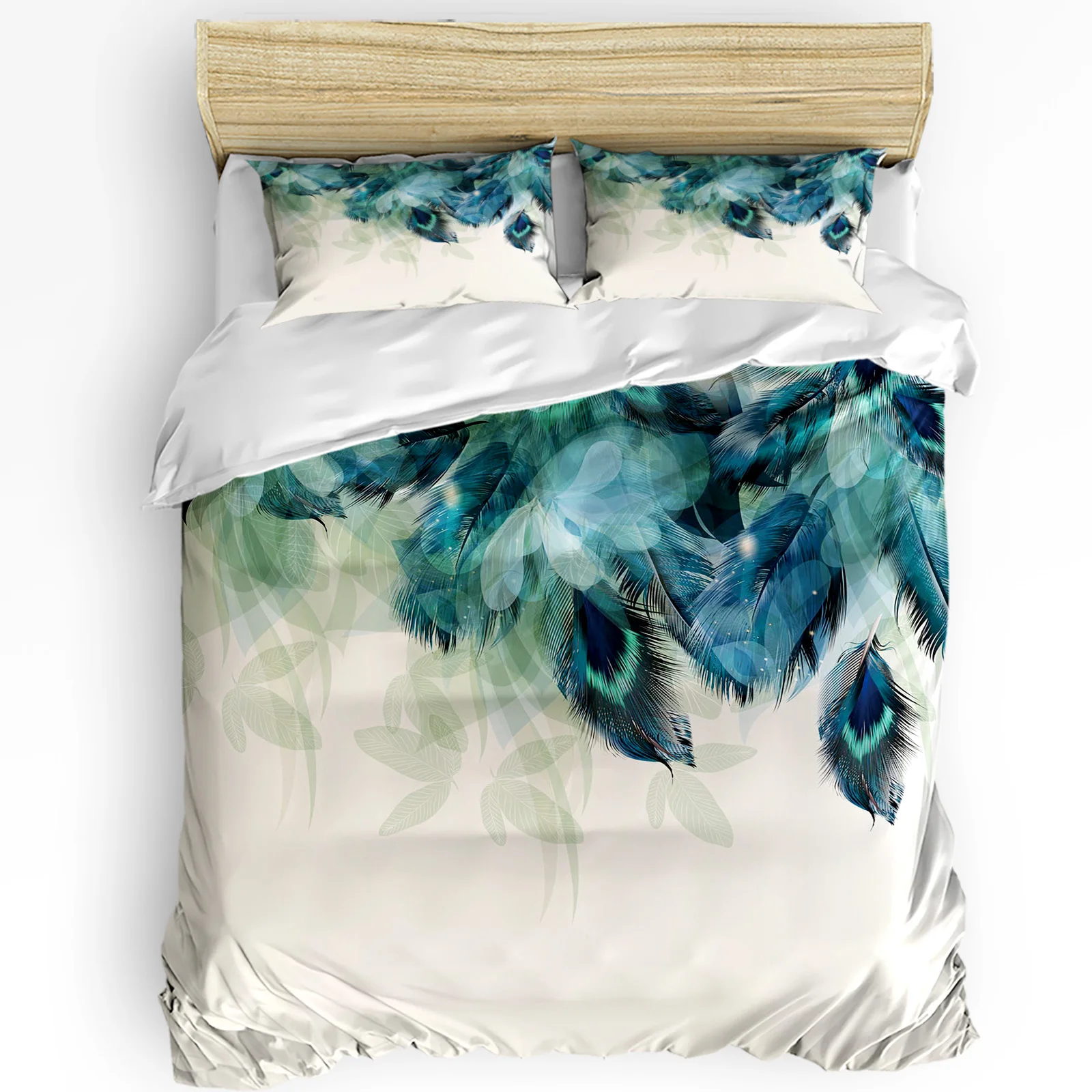 

Peacock Feathers Green 3pcs Duvet Cover Set with Pillow Case Double Comforter Bedding Set Quilt Cover Couple Bed