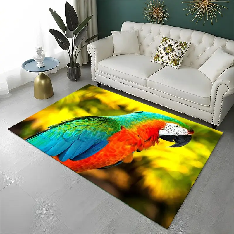 Colorful Parrot Macaws Parakeet Birds Large Area Rug Non-slip Carpet for Bedroom Living Room Sofa Doormat Home Decor Floor Mat