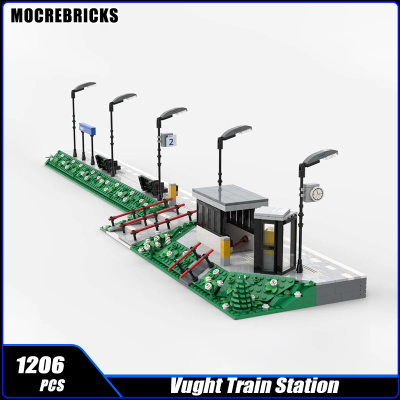 MOC Stadt Eisenbahn Bahnhof Plattform Baustein Architektur Modulare Montage Modell Ziegel DIY Jungen Bildung Puzzle Spielzeug