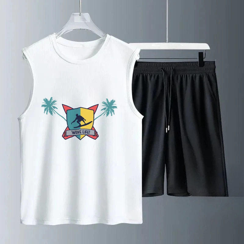 

Лето 2025 г., повседневный мужской комплект с рисунком котенка, повседневная одежда без рукавов, легкая, удобная для мужчин, роскошная мужская одежда