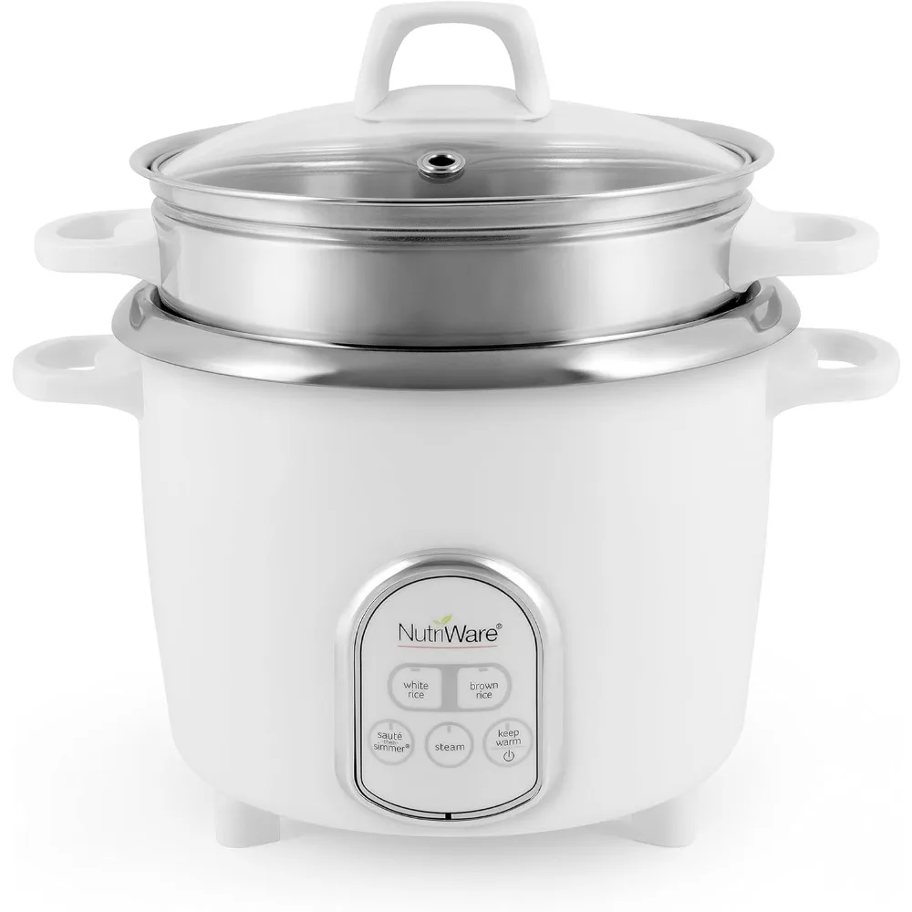 NutriWare 14-Cup (Cooked) Digital Rice Cooker and Food Steamer, White