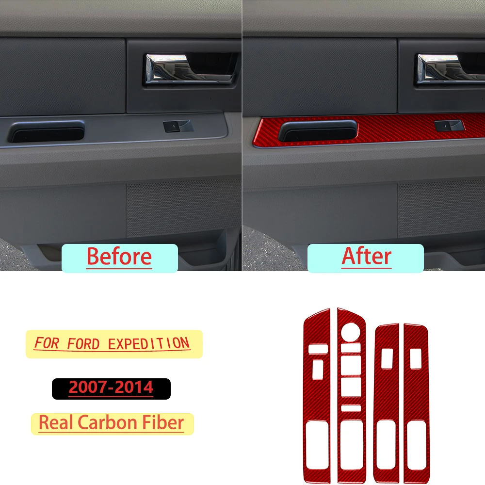 For Ford Expedition 2007–2014 Car Door Lift Panel Kit Frame Trim Real Soft Carbon Fiber Interior Accessories Decoration Stickers