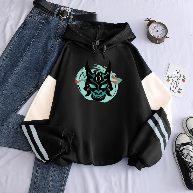 

Genshin Impact Xiao Mask Fangs Hoodies Printing Women Men Unisex Harajuku Cartoon Plus Size Drawstring Winter Sweatshirts