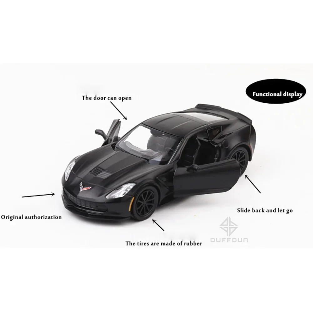 1/36 Chevrolet Corvette C7 Alloy Diecast Super Sport Car Model Toys Simulation Metal Vehicle Body With Pull Back Children's Toys