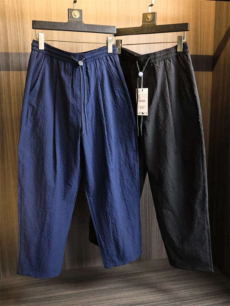 

Текстурированная пузырьковая ткань, мужские летние легкие дышащие свободные прямые повседневные брюки, модные прямые брюки