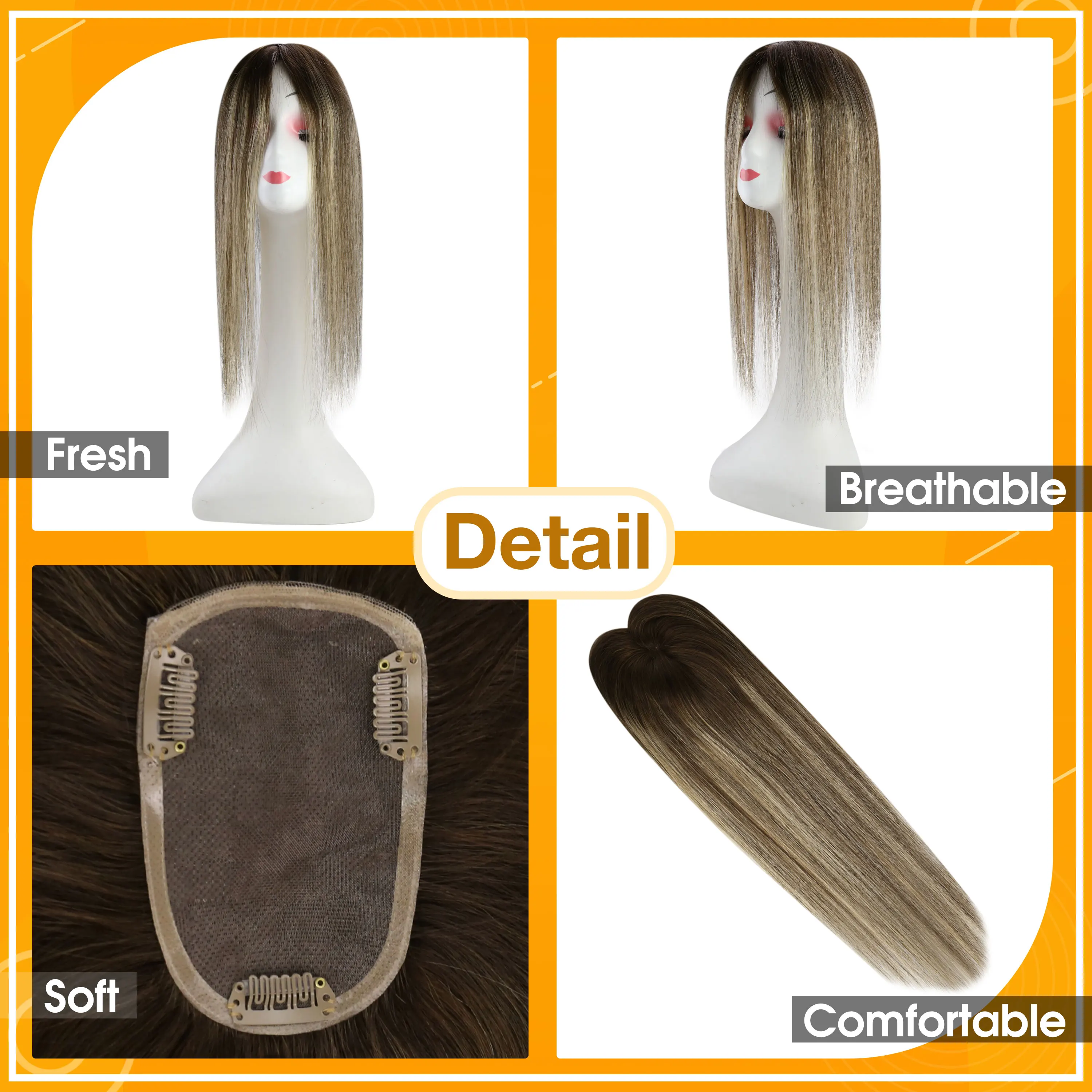 Full Shine Hair Topper Ombre 13*13cm Machine Naturally Comfortable Piece With Clips 100% Breathable Mono Base For Woman