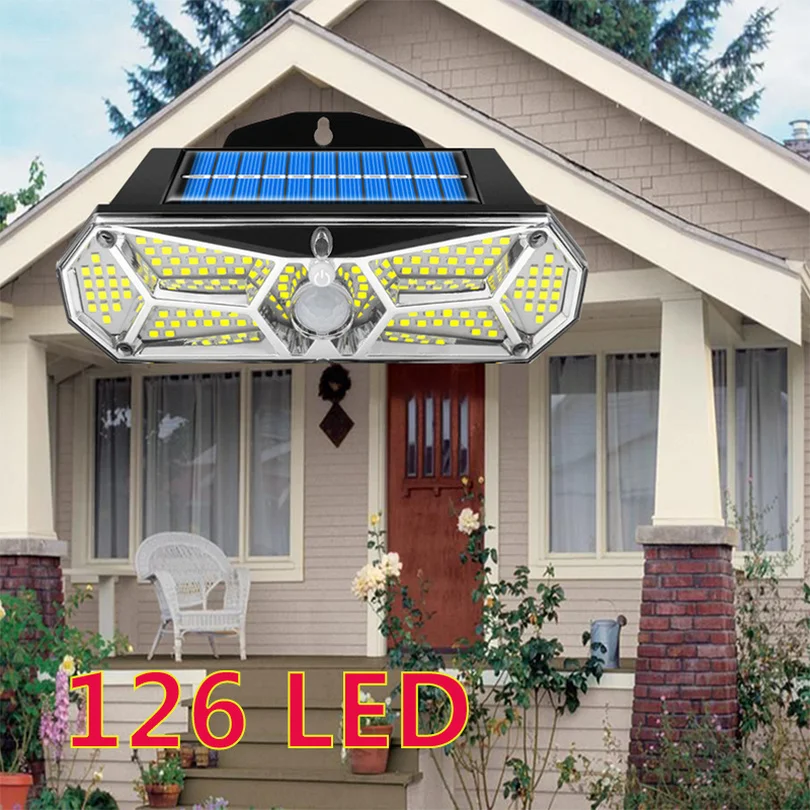 

126 LED Outdoor Solar Light 3 Modes Home Garage and Garden Lamp Motion Sensor Waterproof Street Lights Super Bright Wall Lamps
