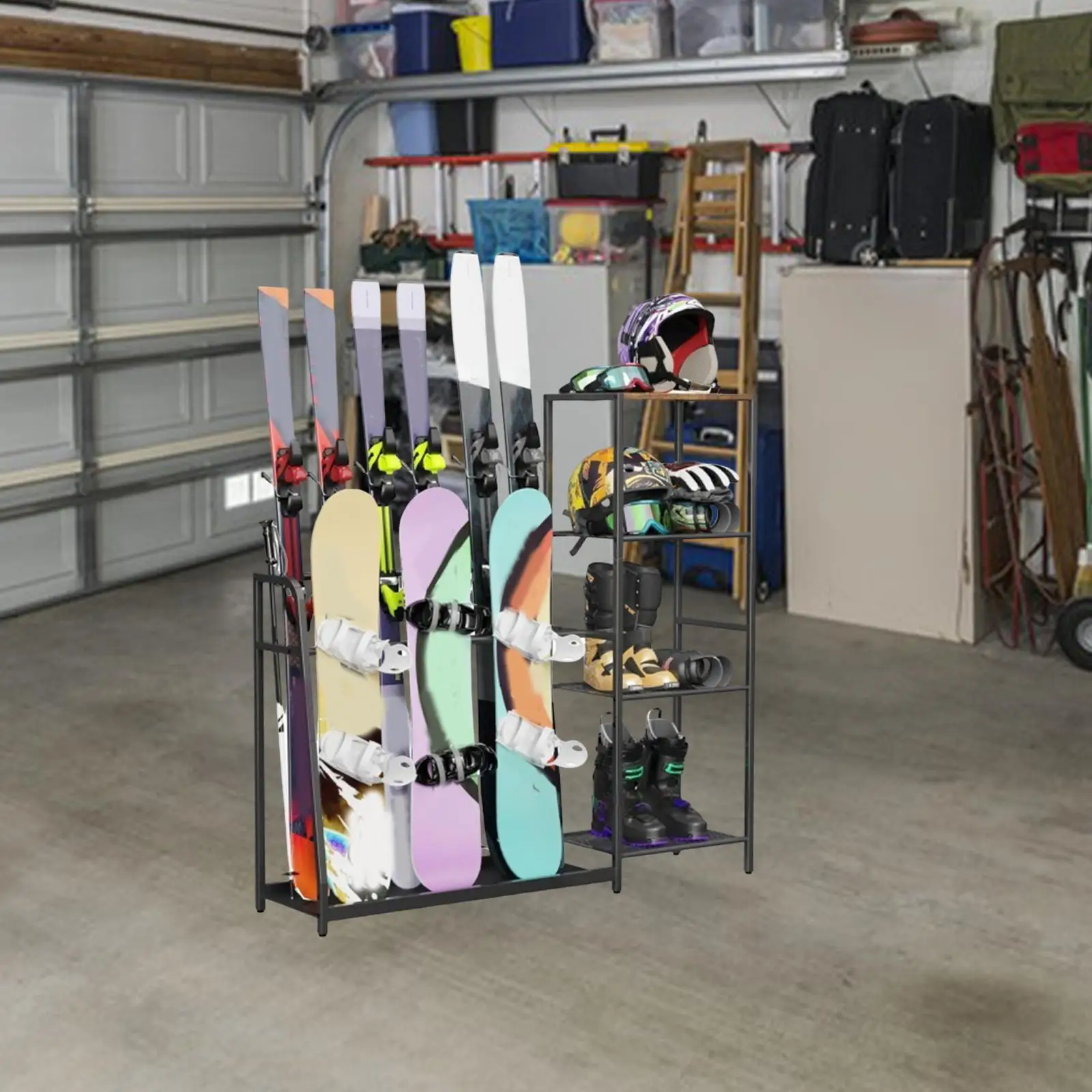 

Ski Storage Rack Equipment Organizer Sturdy Floor Stand for Boot Poles Shed
