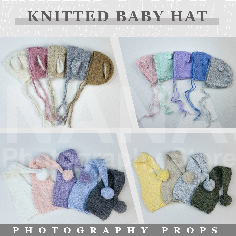 

Newborn Photography Props Baby Knitted Fuzzy Bonnet with Ties Cute Animal Ear Hat Pom-Pom Hat Studio Baby Photo Props&daily Wear