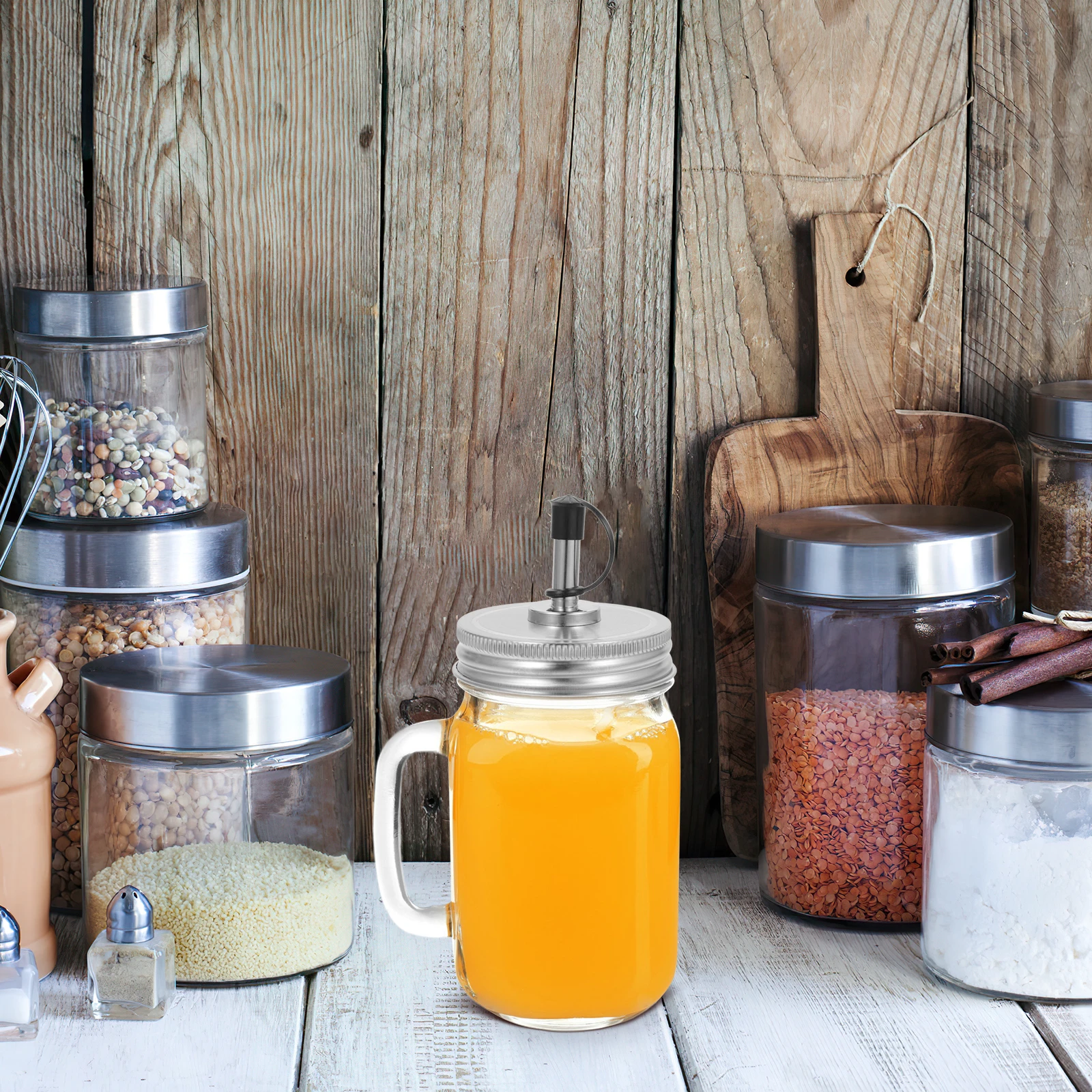 

1pcs Oil Pourer Spout Lid For Jars Stainless Steel 304 Silicone Anti- Mason Jar Oil Dispenser Kitchen Seasoning Tool