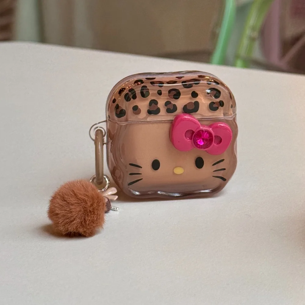 ليوبارد طباعة KT القط ثلاثية الأبعاد القوس الحال بالنسبة AirPods Pro2 4 سماعة غطاء ل Airpods Pro 3 2 واقية سماعة غطاء مع المفاتيح