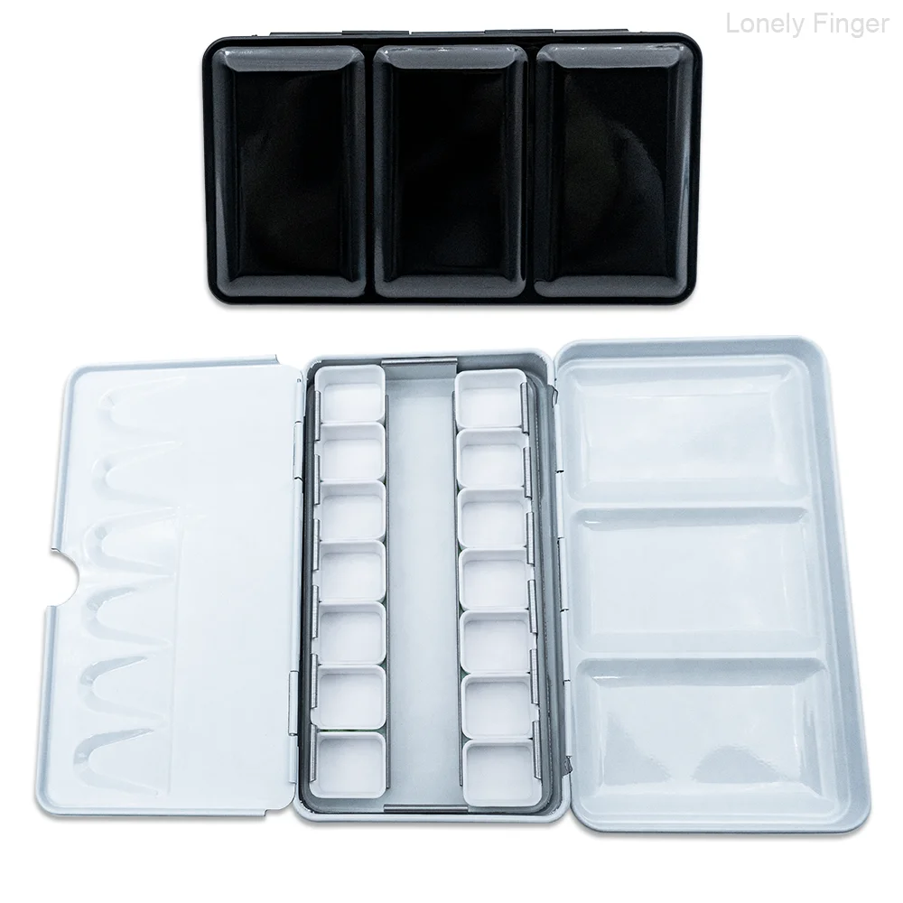 Watercolor Palette Tin Box with14/20 Round Conrer Half Pans,Metal Art Paint Mixing Tray for Watercolor Painting