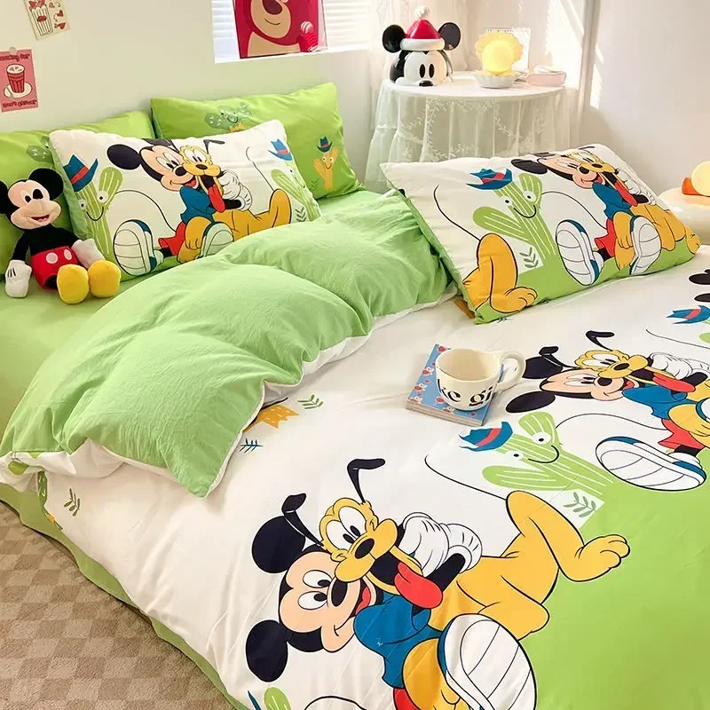 

Disney Mickey Mouse Washed Cotton Stitch Bedding Set Duvet Cover Sheets Pillowcase Quilt cover Sheet