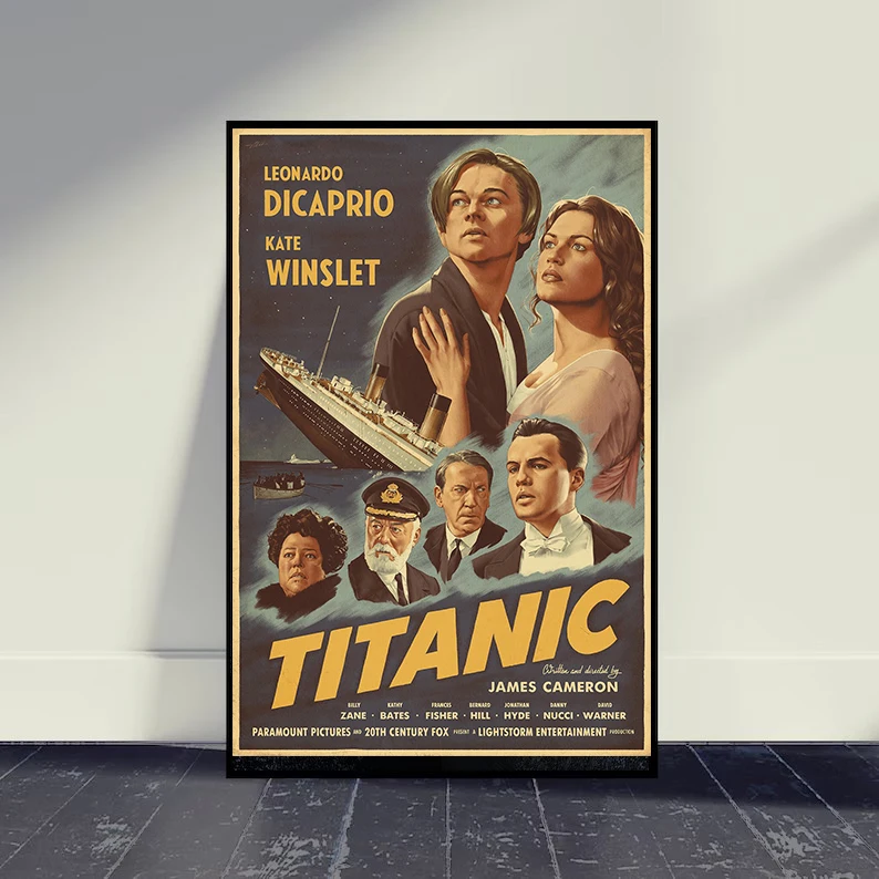 الكلاسيكية رومانسية فيلم تيتانيك الرجعية الفيلم المشارك ، قماش اللوحة ، الجمالية ليوناردو جدار الفن صور ، ديكور غرفة المنزل هدية ، 90s