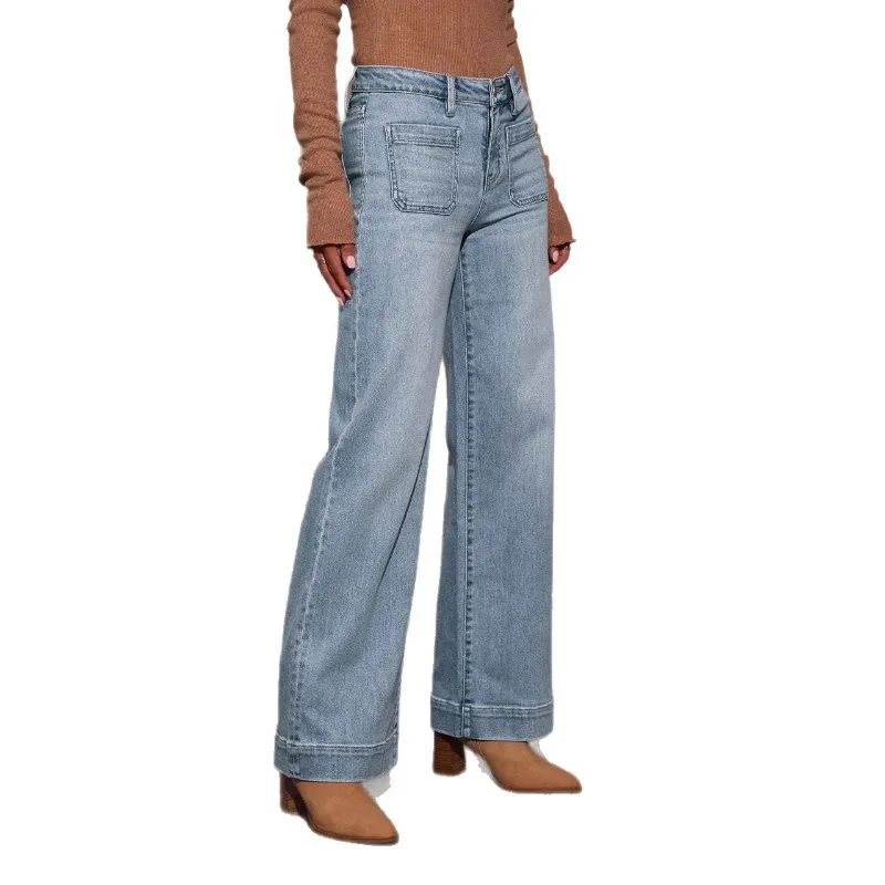 2026 novo vintage jeans feminino denim calças retas primavera outono perna larga calças casuais femininas de cintura alta angustiado jeans