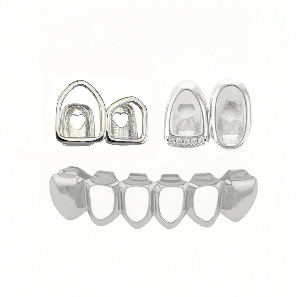 Anztilam 3pcs Grills Set Iced Out Grillz Full Zircon Tooth Shine Grill Men Women Hip Hop Tooth Grills Caps Brass Fashion Jewelry