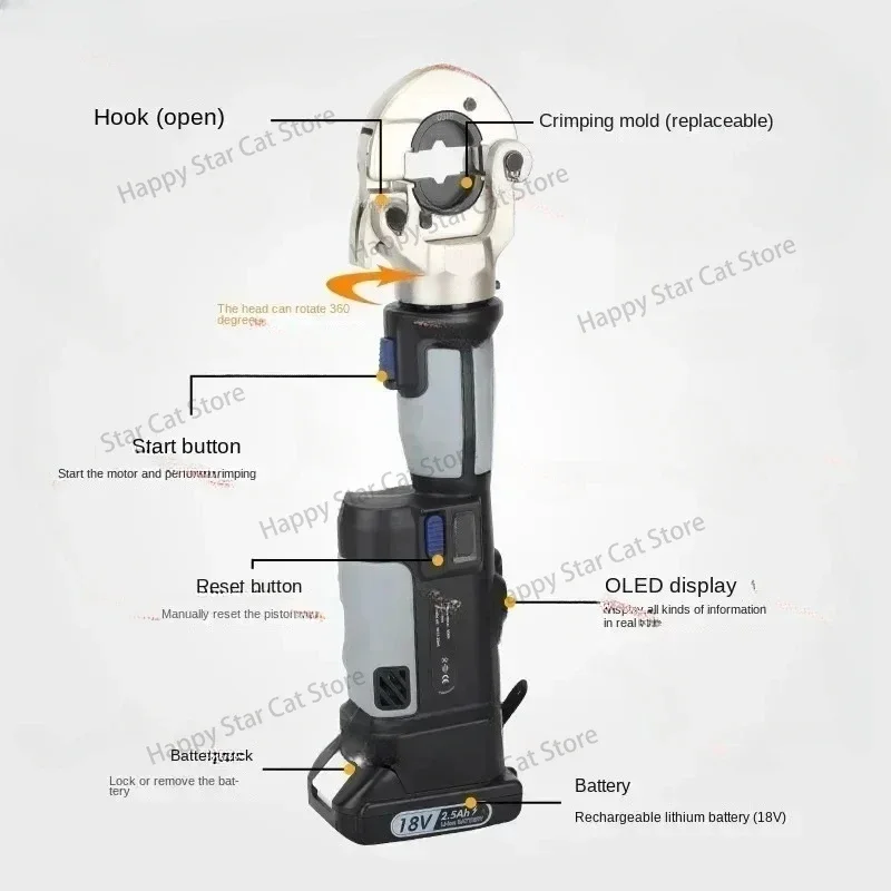 Cordless Electric Hydraulic Clamp Pz-300/Pz-300C Portable Battery Crimping Tool for Copper Aluminum Cable Terminal 16-300Mm