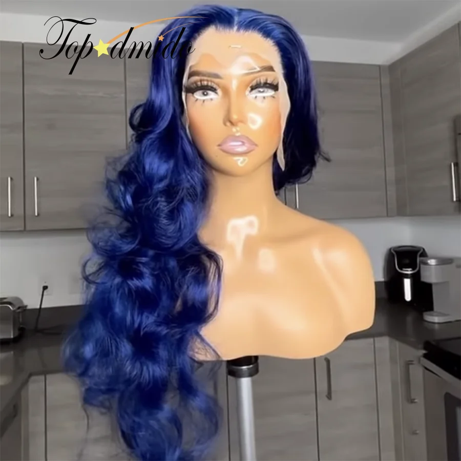 Dark Blue Color 13x6 Human Hair Wigs with Baby Hair 13x4 Lace Front Wigs with Middle Part Brazilian Hair 4x4 Closure Lace Wigs