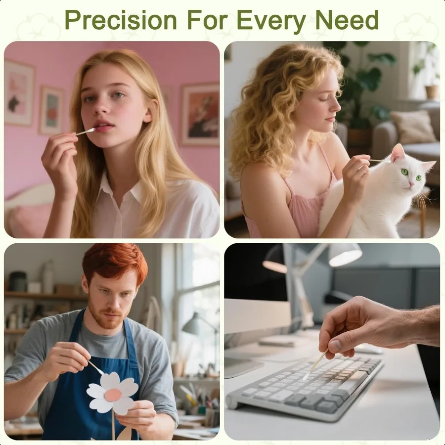 대나무 면봉 500개입 생분해성 양면 유기농 면봉 (귀 청소 및 메이크업용 나무 스틱 포함)