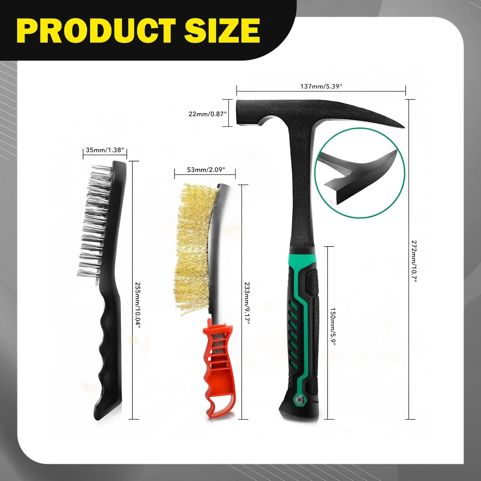 

22oz Welding Chipping Hammer Portable Electrician Carbon Steel Compact Impact Resistant Handle with Steel Wire Brush Slag Hammer