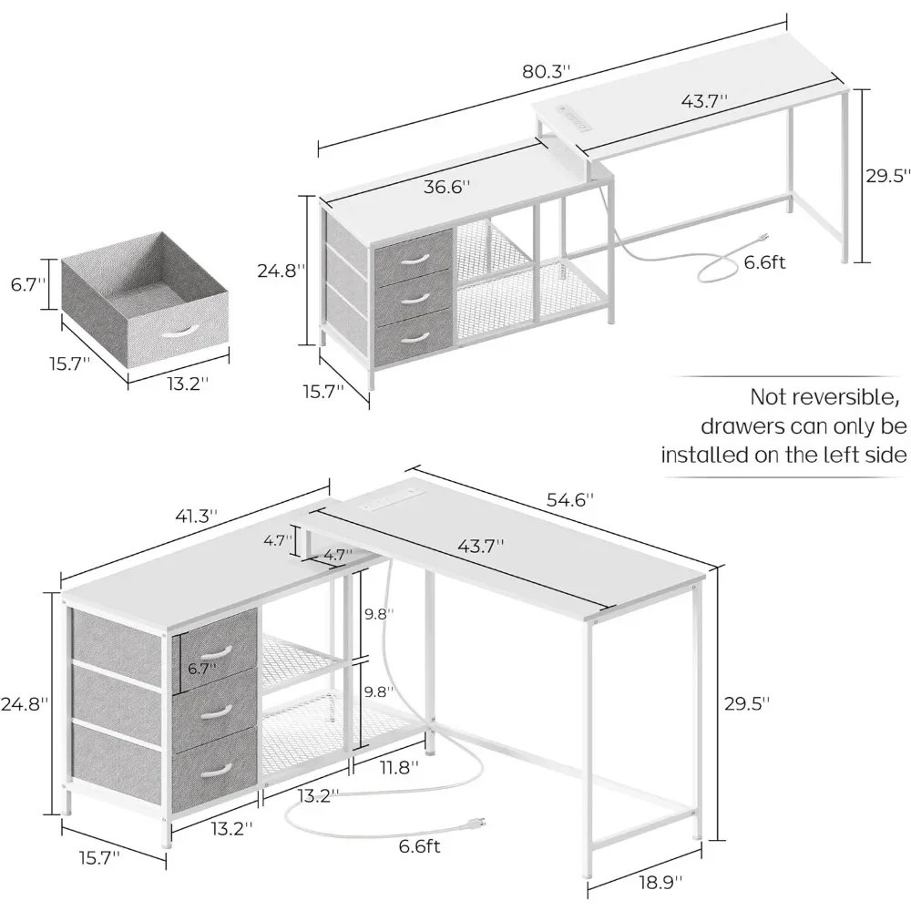 Standing Desk with Power Outlets, Corner Desk with Drawers & Shelves, Office Table