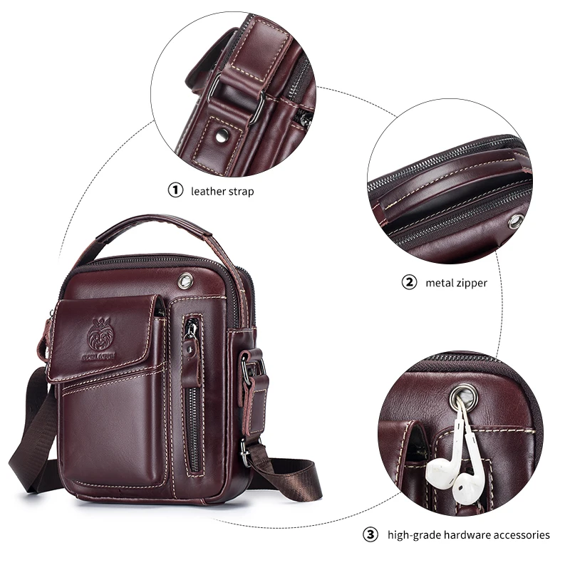 SCHLATUM 100% Genuine Leather Vintage Chest Bag For Men Shoulder Bag Casual Messenger Crossbody Bag